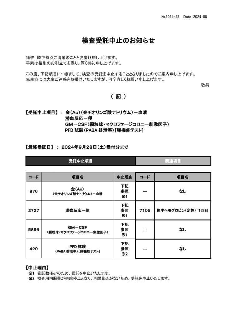 NO-25検査中止案内（金・GM-CSF)のサムネイル