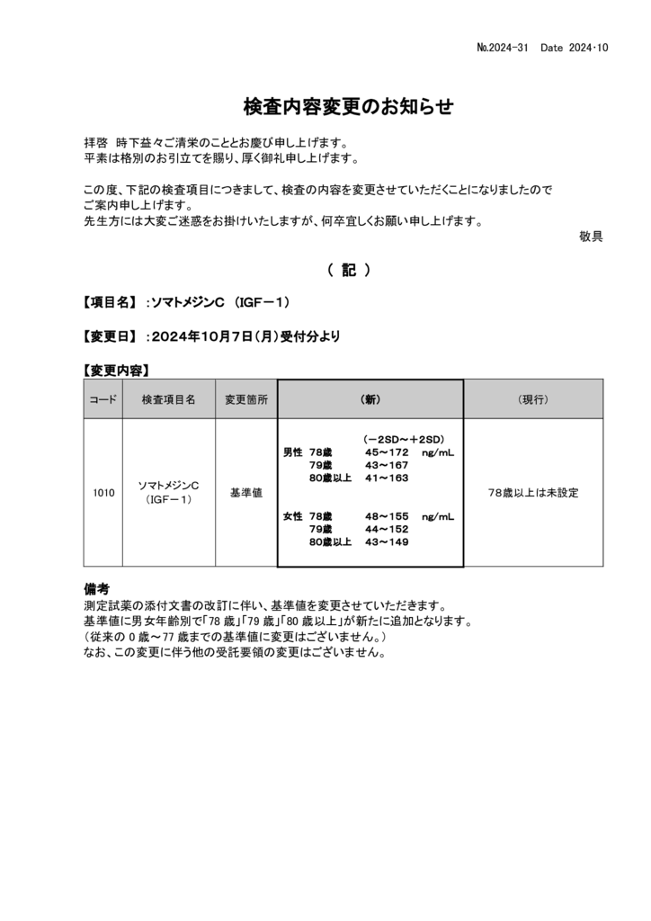 NO-31検査内容変更案内(ソマトメジンC)のサムネイル